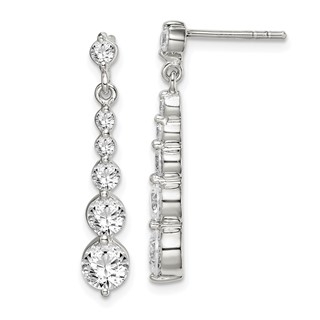 Sterling Silver Polished CZ Journey Post Dangle Earrings