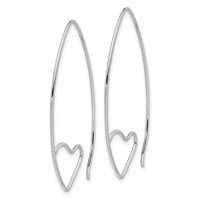 Sterling Silver Rhodium-plated Heart Threader Earrings view 2