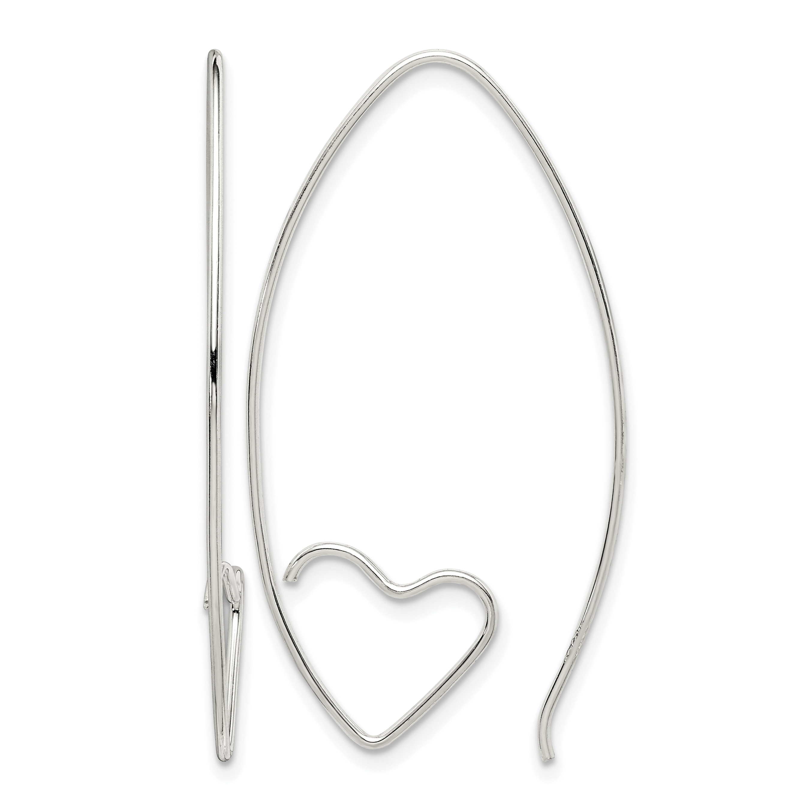 Sterling Silver Rhodium-plated Heart Threader Earrings (QE14618)