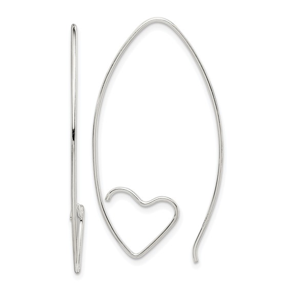 Sterling Silver Rhodium-plated Heart Threader Earrings