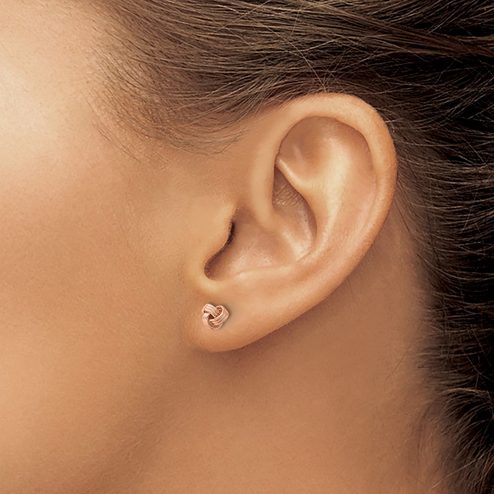 Sterling Silver Rose-tone Polished Love Knot Post Earrings (QE14620RP)