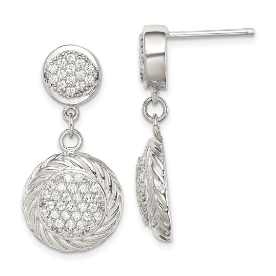 Sterling Silver CZ Circle Dangle Earrings