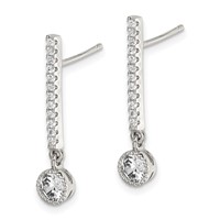 Sterling Silver Rhodium-plated Polished CZ Bar Post Dangle Earrings view 2