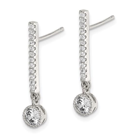 Sterling Silver Rhodium-plated Polished CZ Bar Post Dangle Earrings