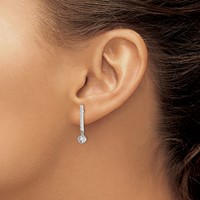 Sterling Silver Rhodium-plated Polished CZ Bar Post Dangle Earrings view 3