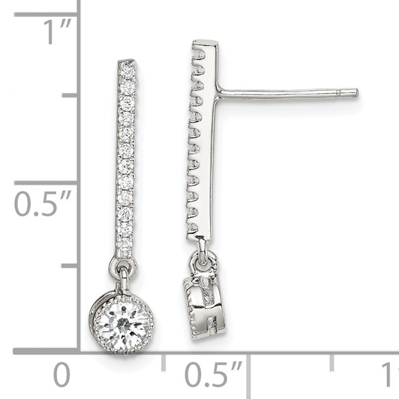 Sterling Silver Rhodium-plated Polished CZ Bar Post Dangle Earrings