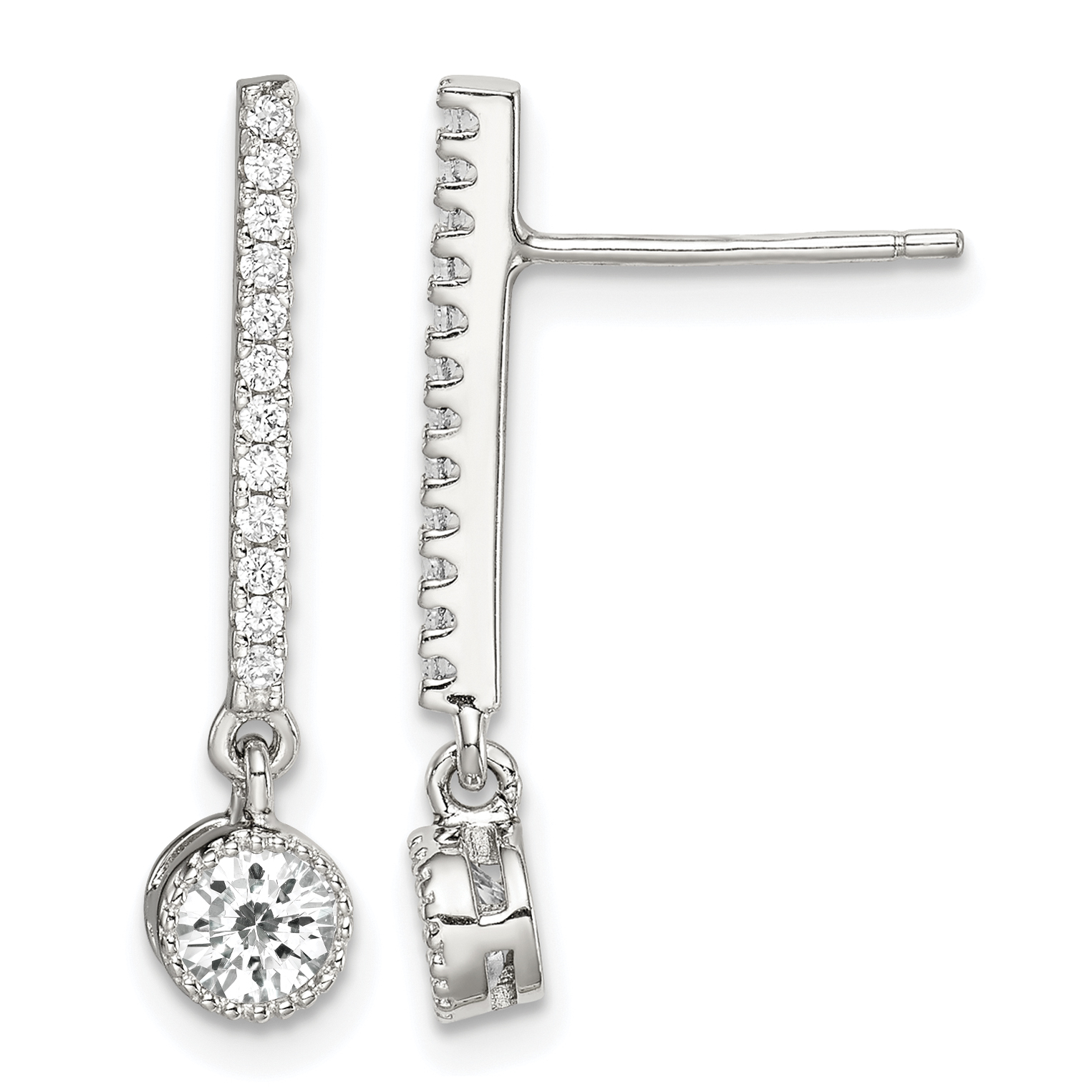 Sterling Silver Rhodium-plated Polished CZ Bar Post Dangle Earrings (QE14634)