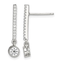Sterling Silver Rhodium-plated Polished CZ Bar Post Dangle Earrings view 1