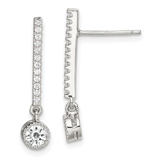 Sterling Silver Rhodium-plated Polished CZ Bar Post Dangle Earrings