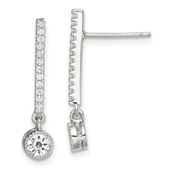Sterling Silver Rhodium-plated Polished CZ Bar Post Dangle Earrings