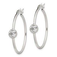 Sterling Silver CZ Polished Hoop Earrings view 2
