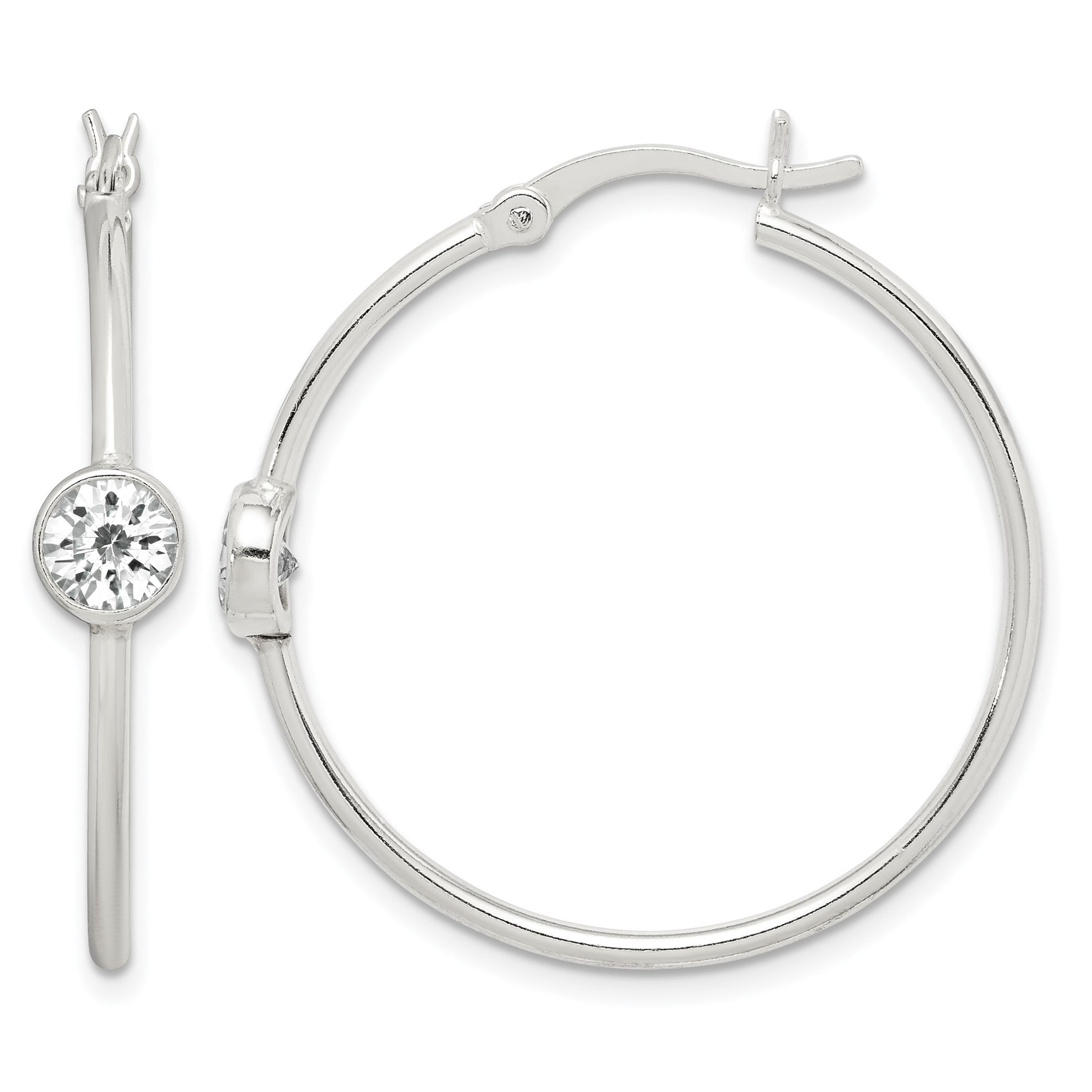 Sterling Silver CZ Polished Hoop Earrings (QE14636)