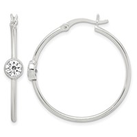 Sterling Silver CZ Polished Hoop Earrings view 1