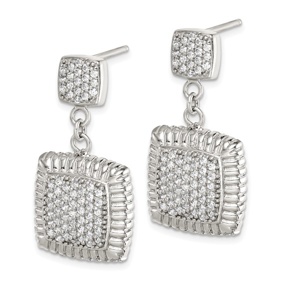 Sterling Silver CZ Square Dangle Earrings