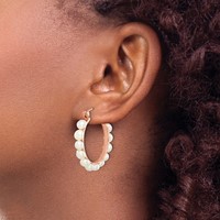 Sterling Silver Rose-tone 18K Flash Gold-plated 4-5mm White Button Freshwater Cultured Pearl Hoop Earrings view 3
