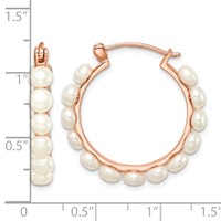 Sterling Silver Rose-tone 18K Flash Gold-plated 4-5mm White Button Freshwater Cultured Pearl Hoop Earrings view 4