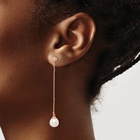 Sterling Silver Rose-tone 18K Flash Gold-plated 7-8mm White Rice Freshwater Cultured Pearl Post Dangle Earrings view 3