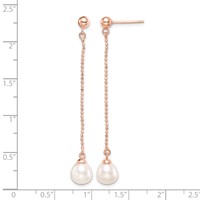 Sterling Silver Rose-tone 18K Flash Gold-plated 7-8mm White Rice Freshwater Cultured Pearl Post Dangle Earrings view 4