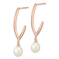 Sterling Silver Rose-tone 18K Flash Gold-plated 8-9mm White Rice Freshwater Cultured Pearl Post Dangle Earrings view 2