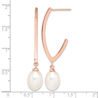 Sterling Silver Rose-tone 18K Flash Gold-plated 8-9mm White Rice Freshwater Cultured Pearl Post Dangle Earrings view 4