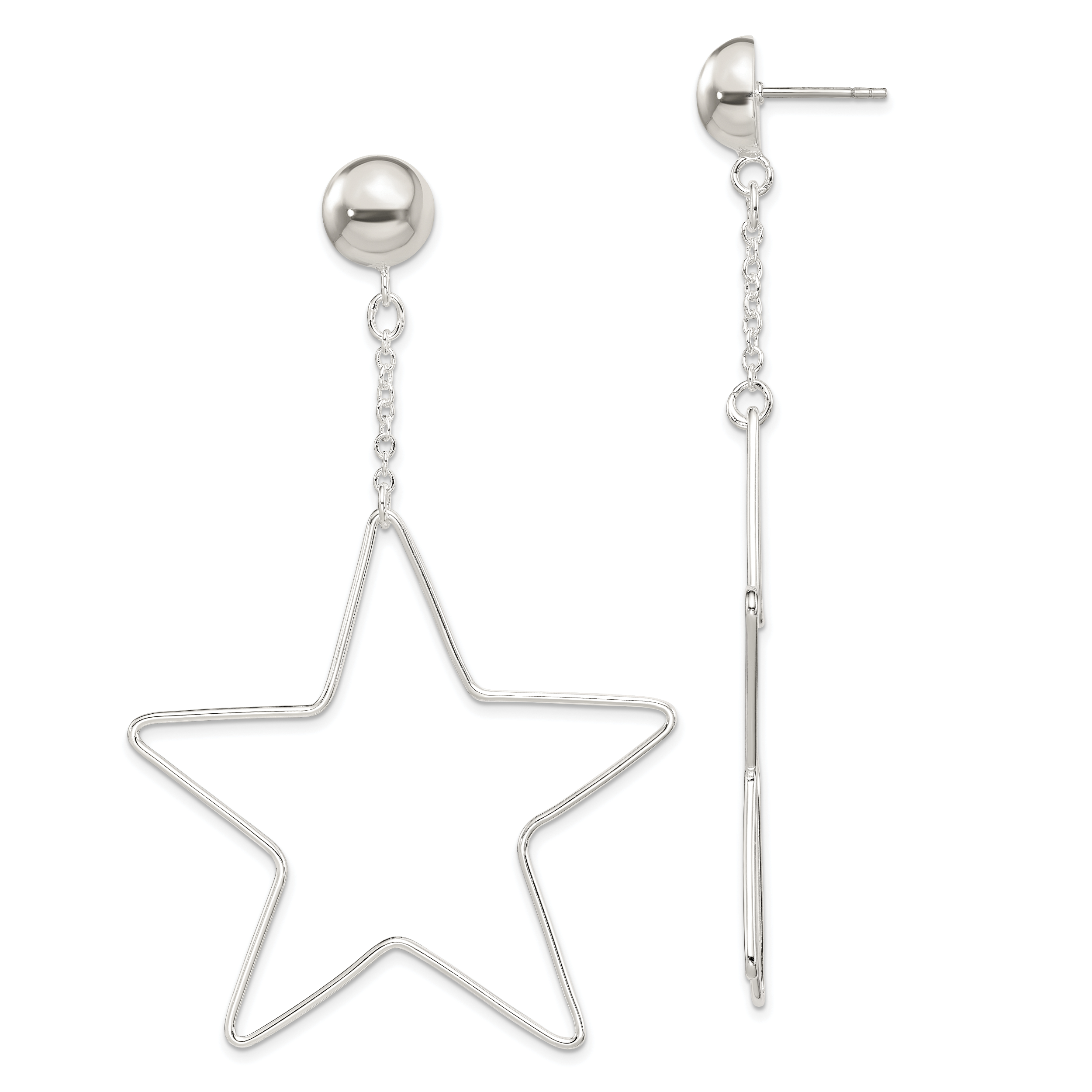 Sterling Silver Star Dangle Post Earrings (QE14651)