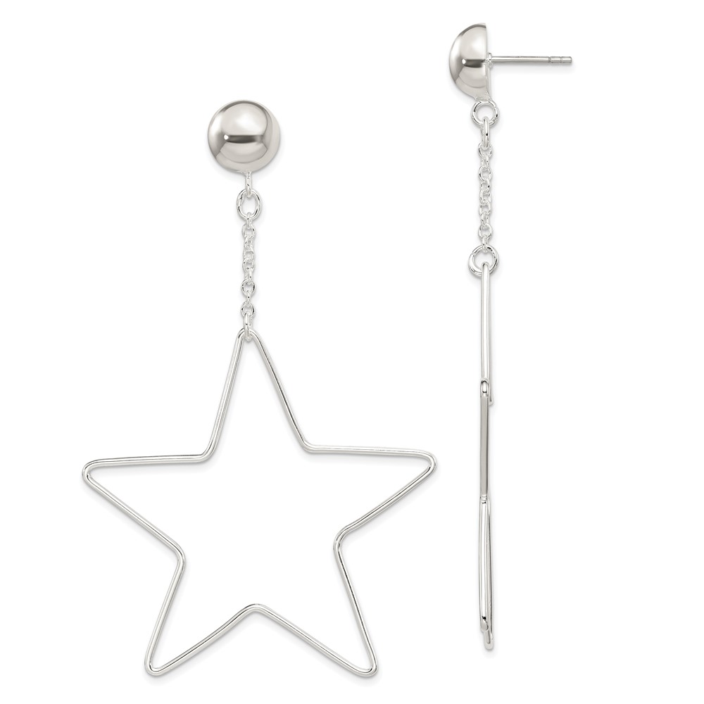Sterling Silver Star Dangle Post Earrings (QE14651)