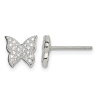 Sterling Silver CZ Butterfly Post Earrings view 1