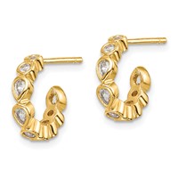 Sterling Silver Gold-tone CZ Post Hoop Earrings view 2