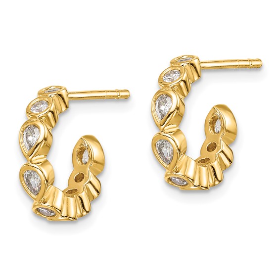 Sterling Silver Gold-tone CZ Post Hoop Earrings