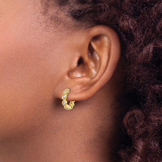 Sterling Silver Gold-tone CZ Post Hoop Earrings