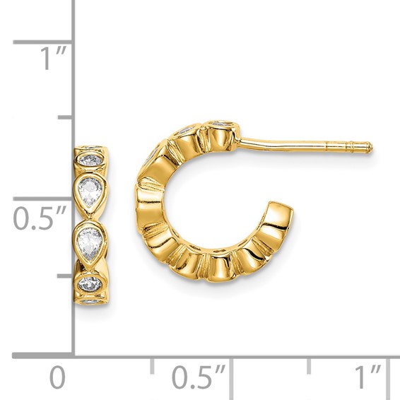 Sterling Silver Gold-tone CZ Post Hoop Earrings