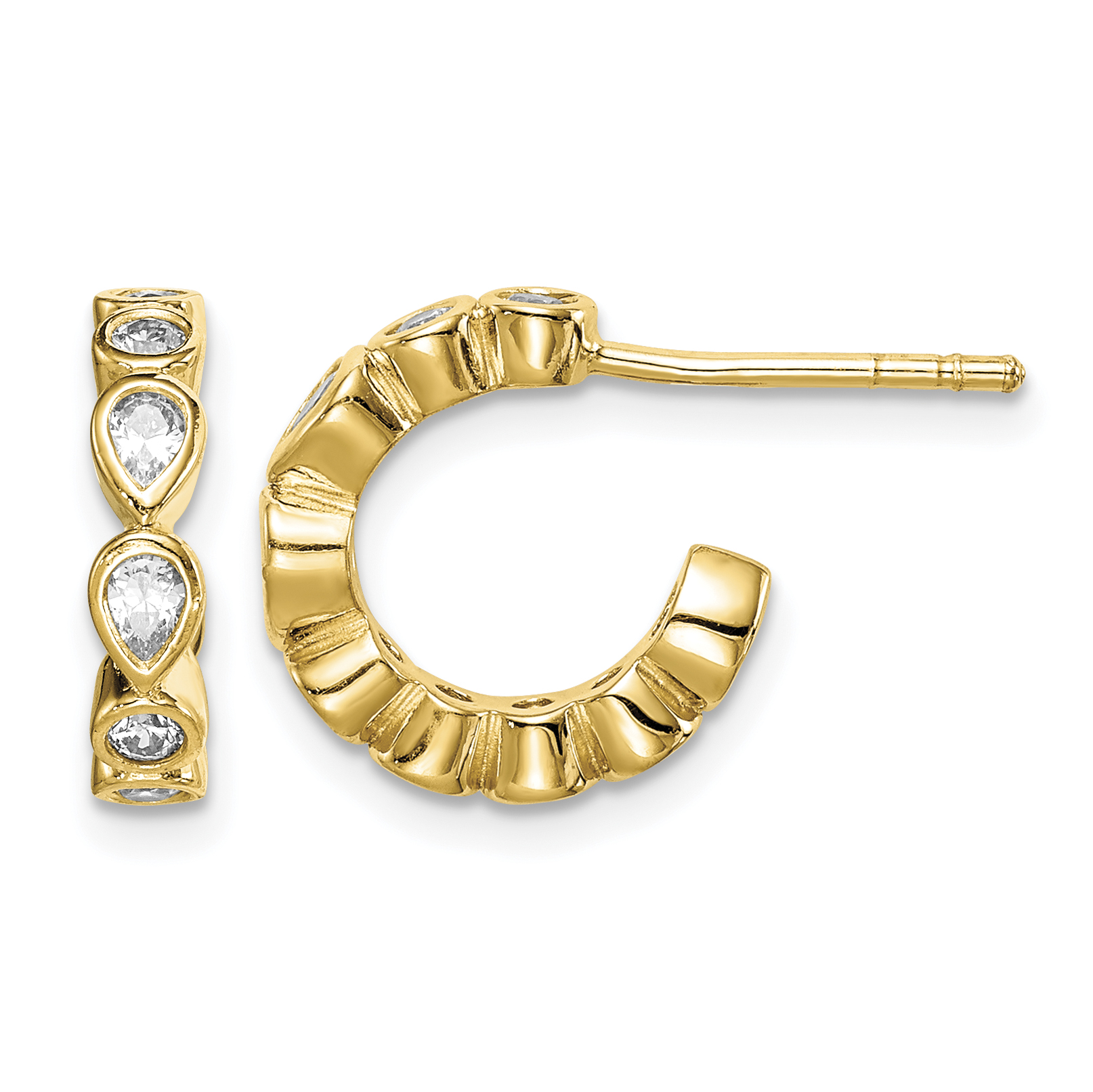 Sterling Silver Gold-tone CZ Post Hoop Earrings (QE14654)