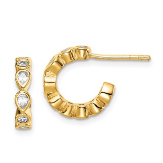 Sterling Silver Gold-tone CZ Post Hoop Earrings