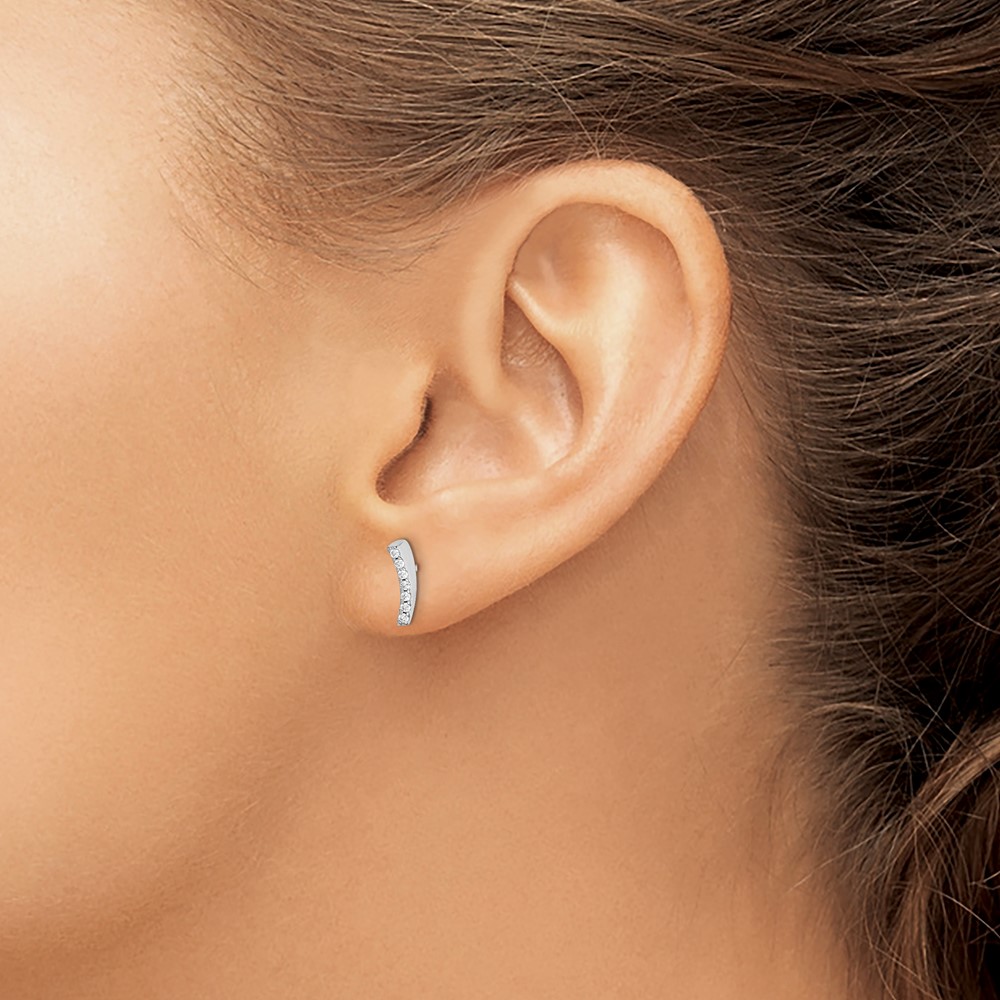 Sterling Silver Rhodium-plated Polished CZ Curved Wedge Post Earrings (QE14658)