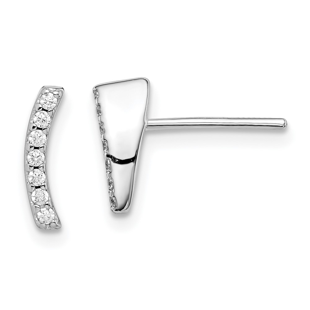 Sterling Silver Rhodium-plated Polished CZ Curved Wedge Post Earrings (QE14658)