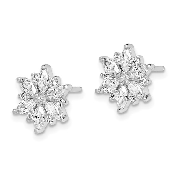 Sterling Silver Rhodium-plated Polished CZ Snowflake Post Earrings