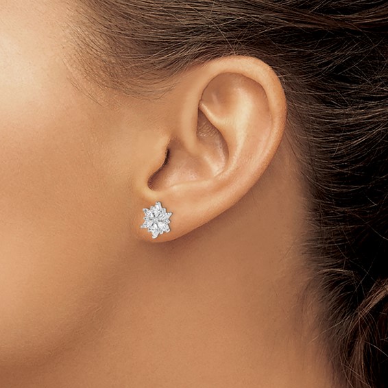 Sterling Silver Rhodium-plated Polished CZ Snowflake Post Earrings