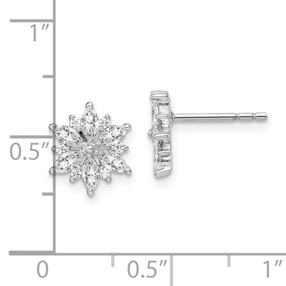 Sterling Silver Rhodium-plated Polished CZ Snowflake Post Earrings