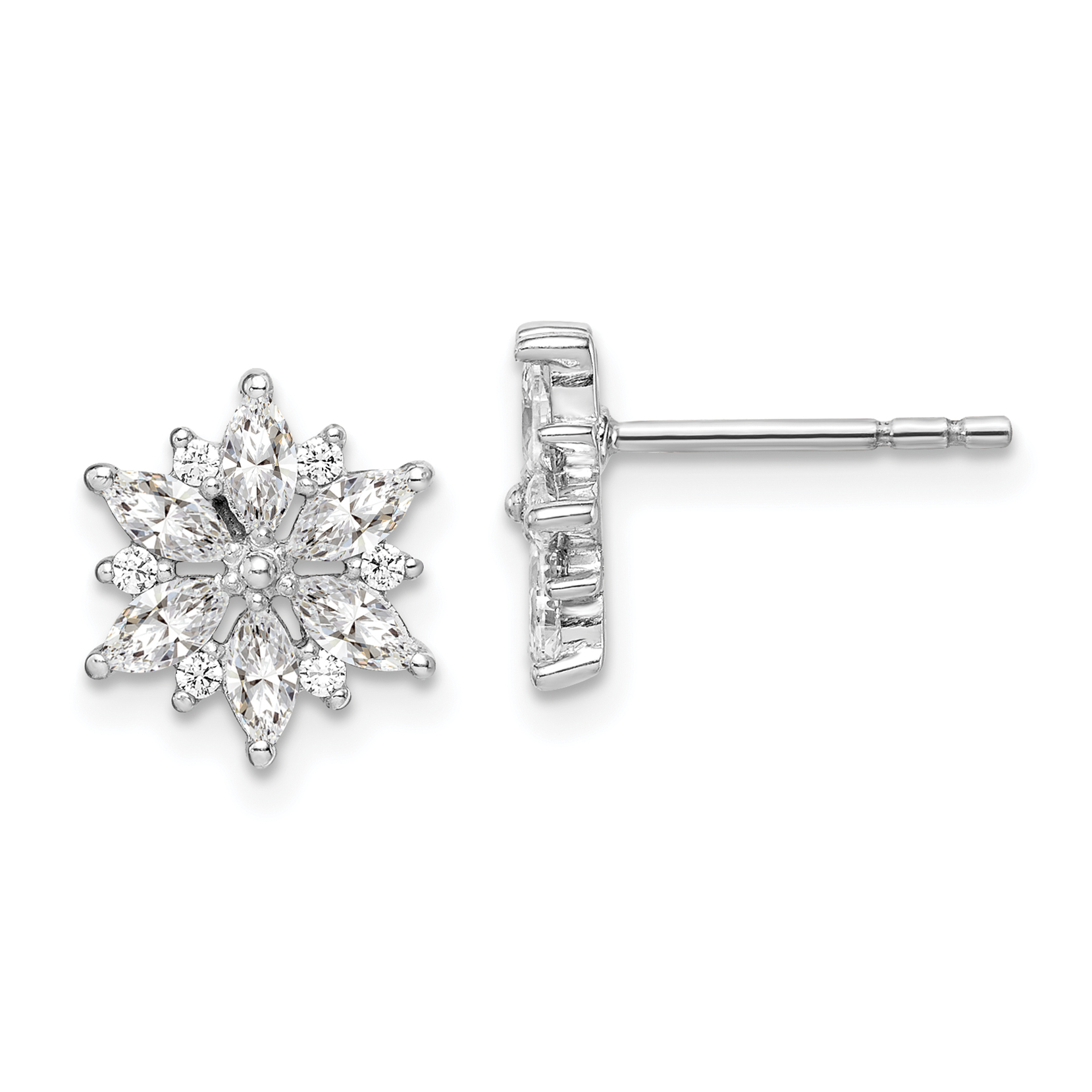 Sterling Silver Rhodium-plated Polished CZ Snowflake Post Earrings (QE14659)