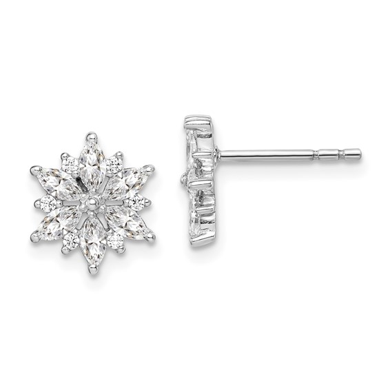 Sterling Silver Rhodium-plated Polished CZ Snowflake Post Earrings