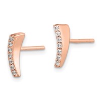Sterling Silver Rose-tone Polished CZ Curved Wedge Post Earrings view 2