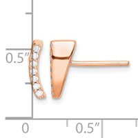 Sterling Silver Rose-tone Polished CZ Curved Wedge Post Earrings view 4