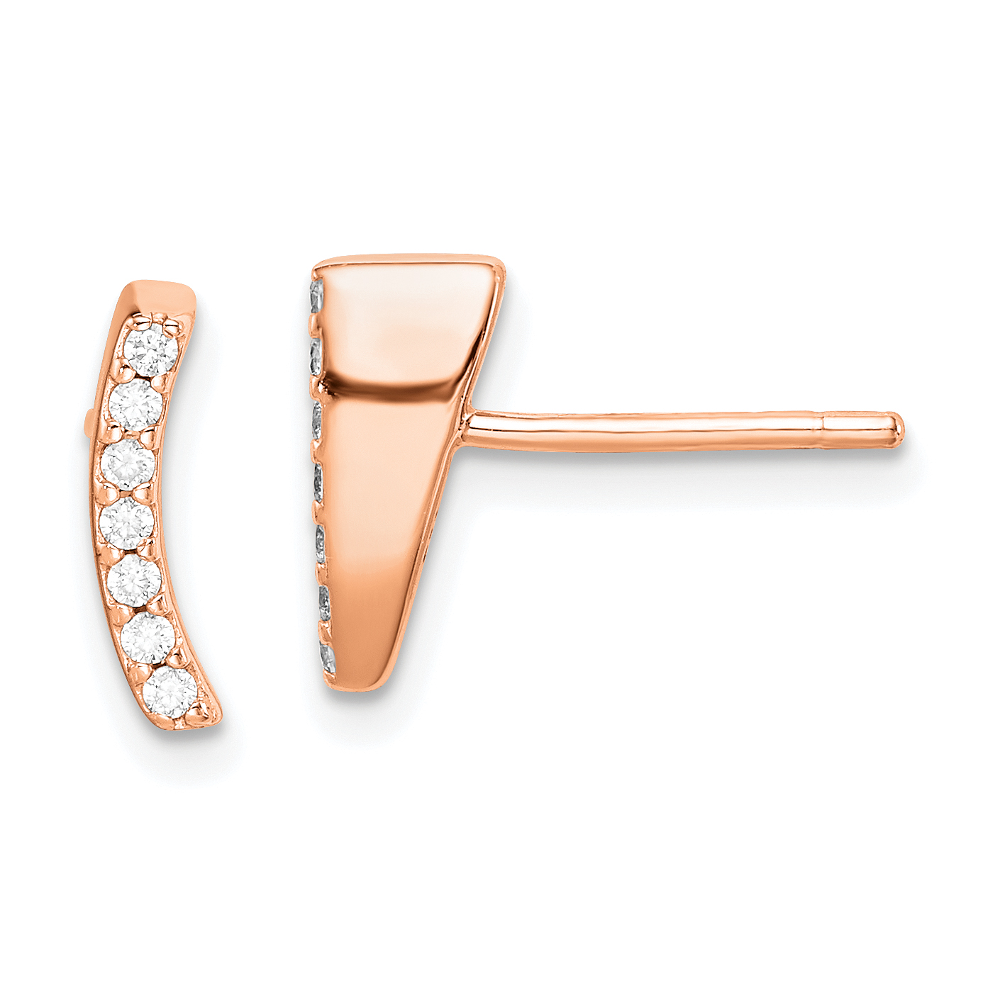 Sterling Silver Rose-tone Polished CZ Curved Wedge Post Earrings (QE14662)