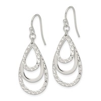 Sterling Silver Polished & Diamond-cut Triple Teardrop Dangle Earrings view 2