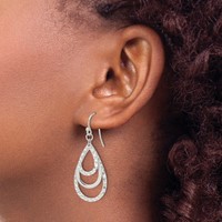 Sterling Silver Polished & Diamond-cut Triple Teardrop Dangle Earrings view 3