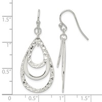 Sterling Silver Polished & Diamond-cut Triple Teardrop Dangle Earrings view 4