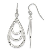 Sterling Silver Polished & Diamond-cut Triple Teardrop Dangle Earrings view 1