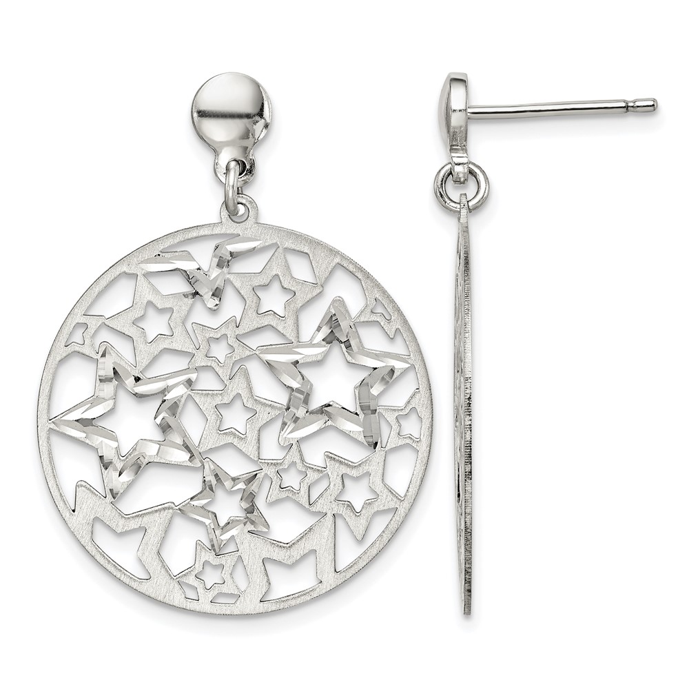 Sterling Silver Brushed Star Dangle Earrings