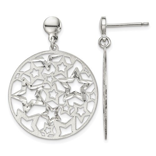 Sterling Silver Brushed Star Dangle Earrings