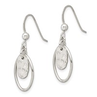 Sterling Silver Polished & Hammered Oval Dangle Earrings view 2